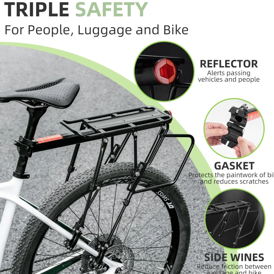 ROCKBROS Quick Release Rear Bike Cargo Rack, 55LB Capacity for 26”-29” MTB E-Bikes