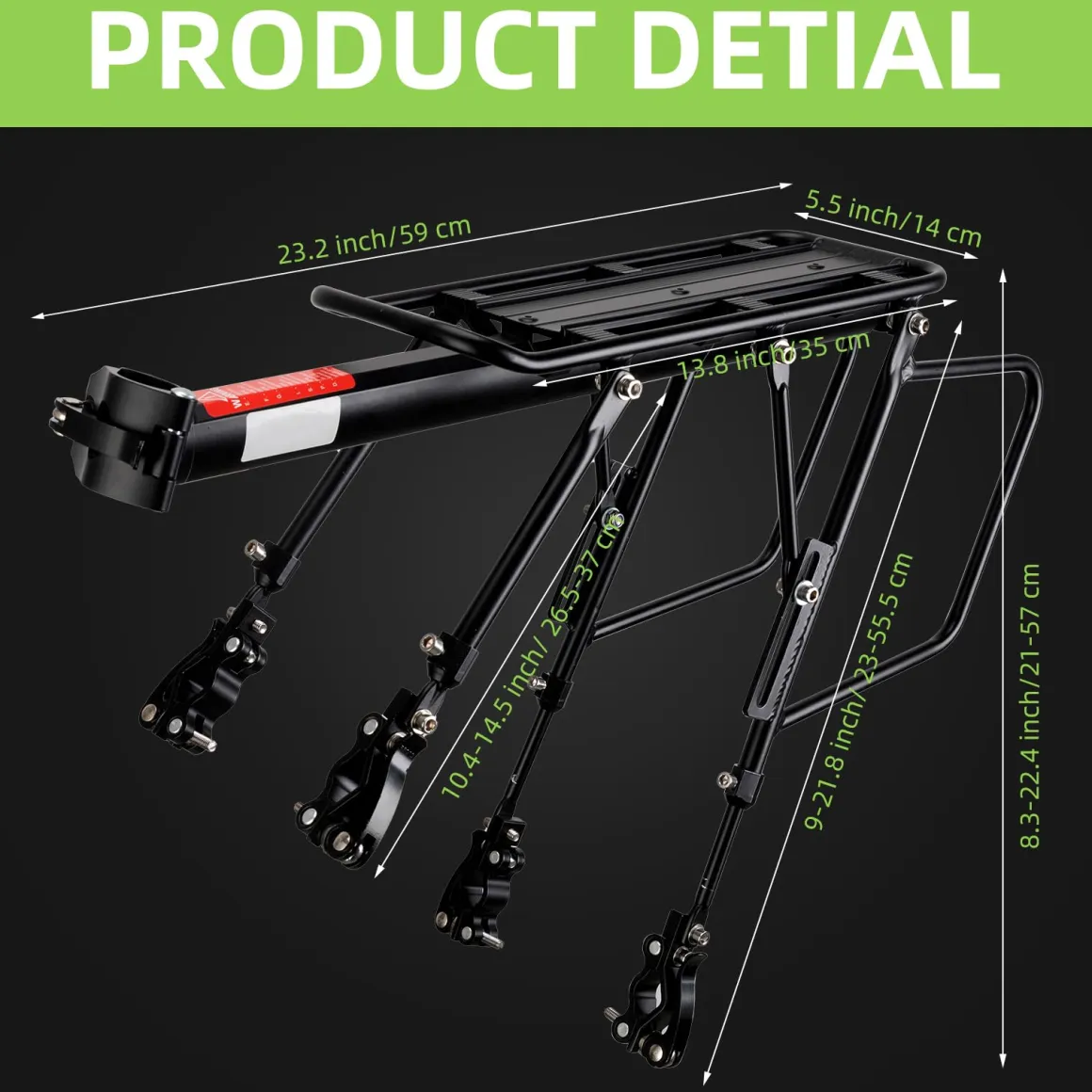 ROCKBROS Quick Release Rear Bike Cargo Rack, 55LB Capacity for 26”-29” MTB E-Bikes