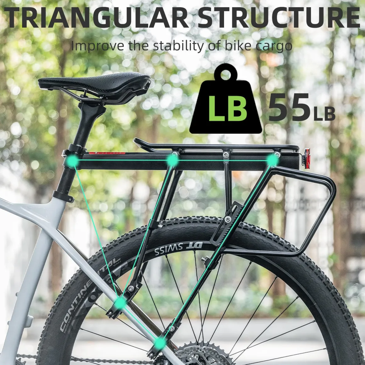 ROCKBROS Quick Release Rear Bike Cargo Rack, 55LB Capacity for 26”-29” MTB E-Bikes