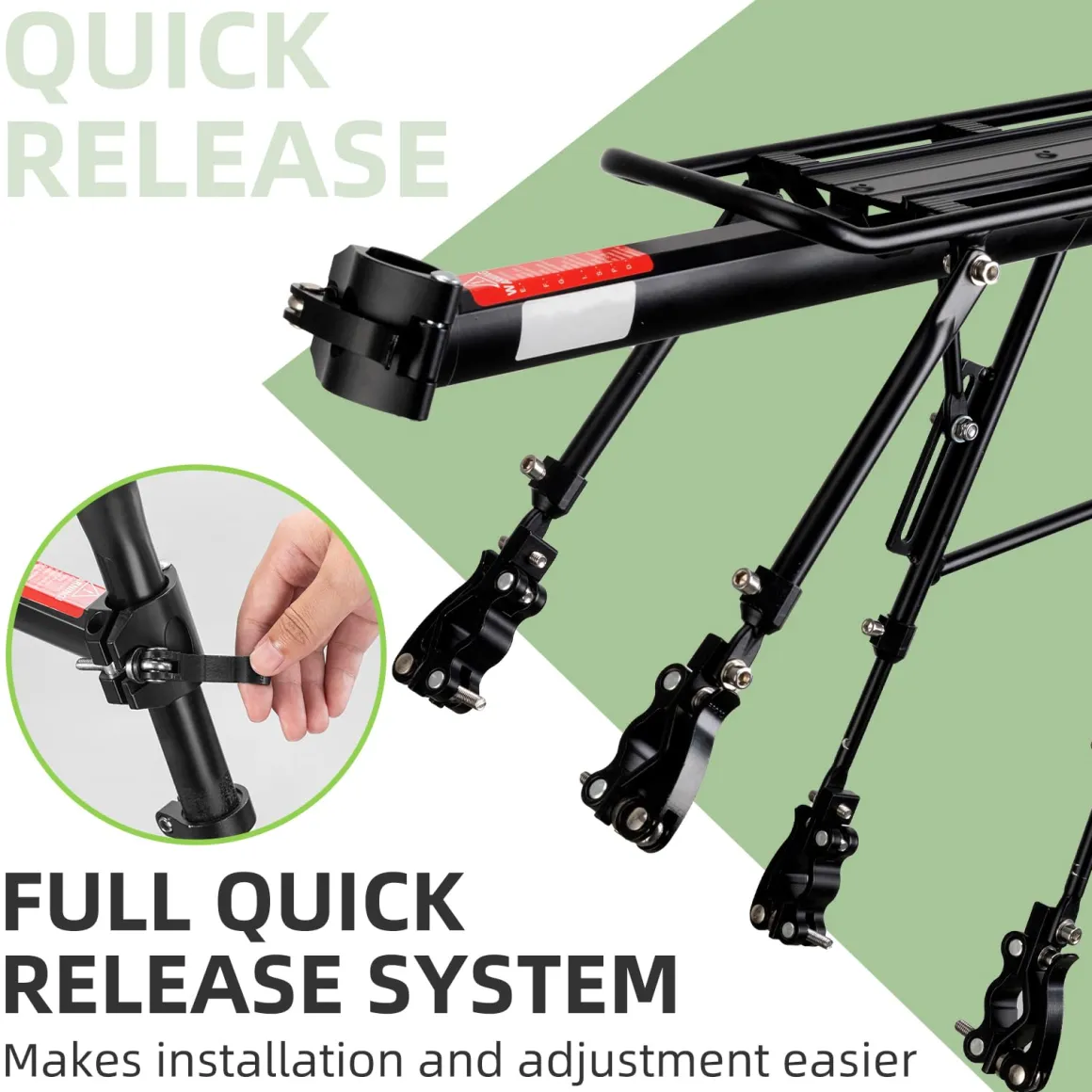 ROCKBROS Quick Release Rear Bike Cargo Rack, 55LB Capacity for 26”-29” MTB E-Bikes