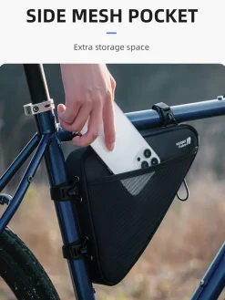 ROCKBROS Reflective Bike Frame Bag with Mesh Side Pockets, 1.5L