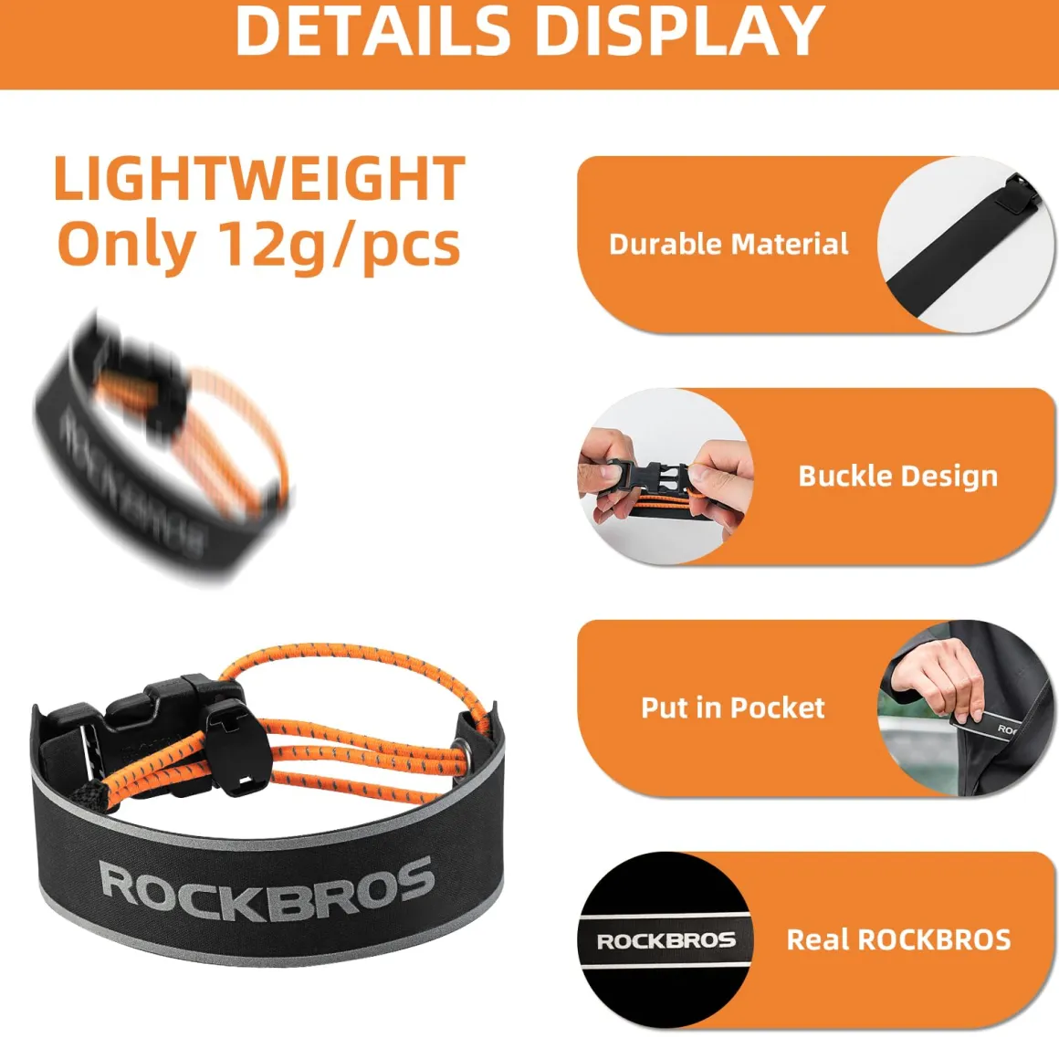 ROCKBROS Reflective Cycling Ankle Bands - Adjustable Pant Leg Straps
