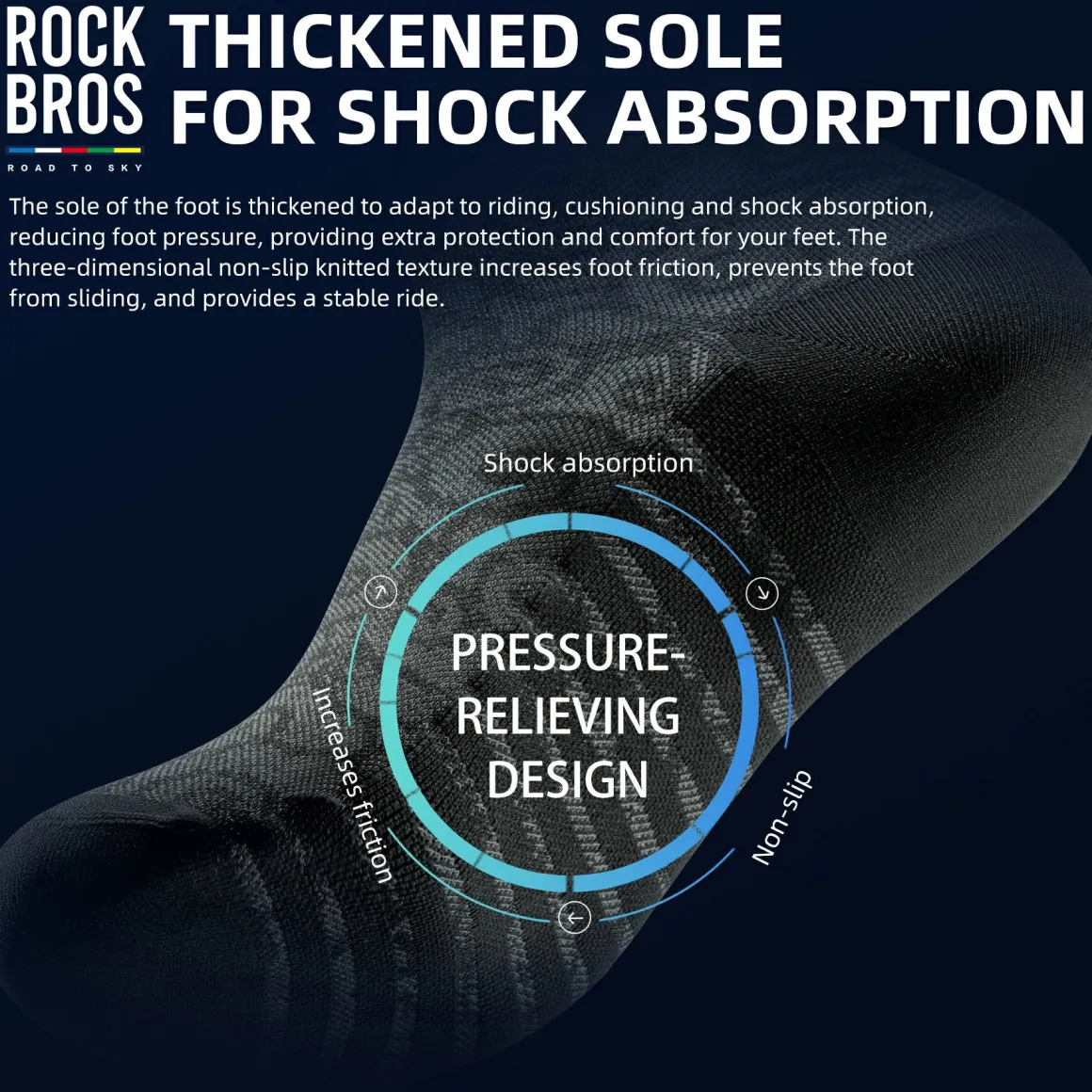 ROCKBROS Road to Sky Bike Socks Breathable Fabric Antibacterial Long Ride Cushioned