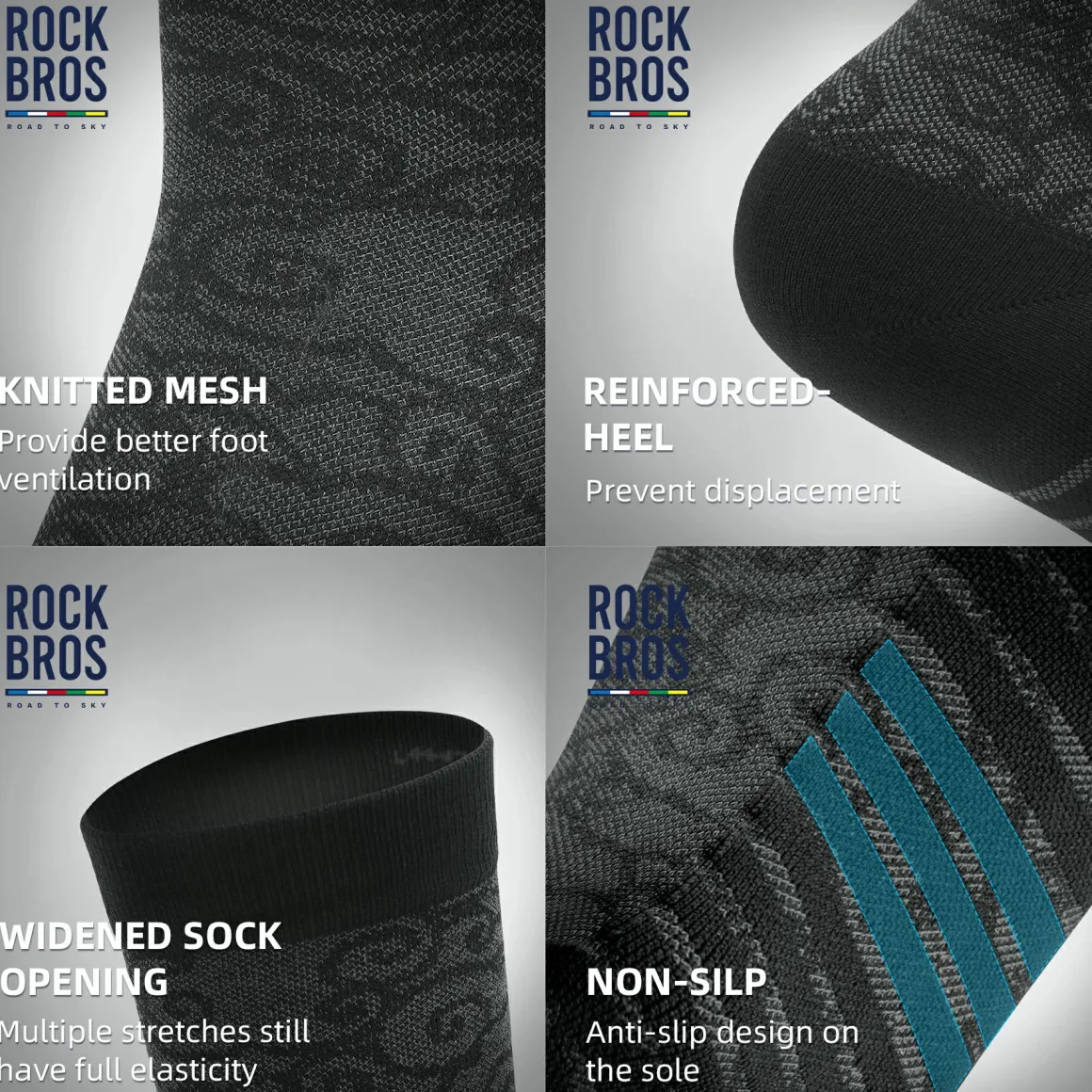 ROCKBROS Road to Sky Bike Socks Breathable Fabric Antibacterial Long Ride Cushioned