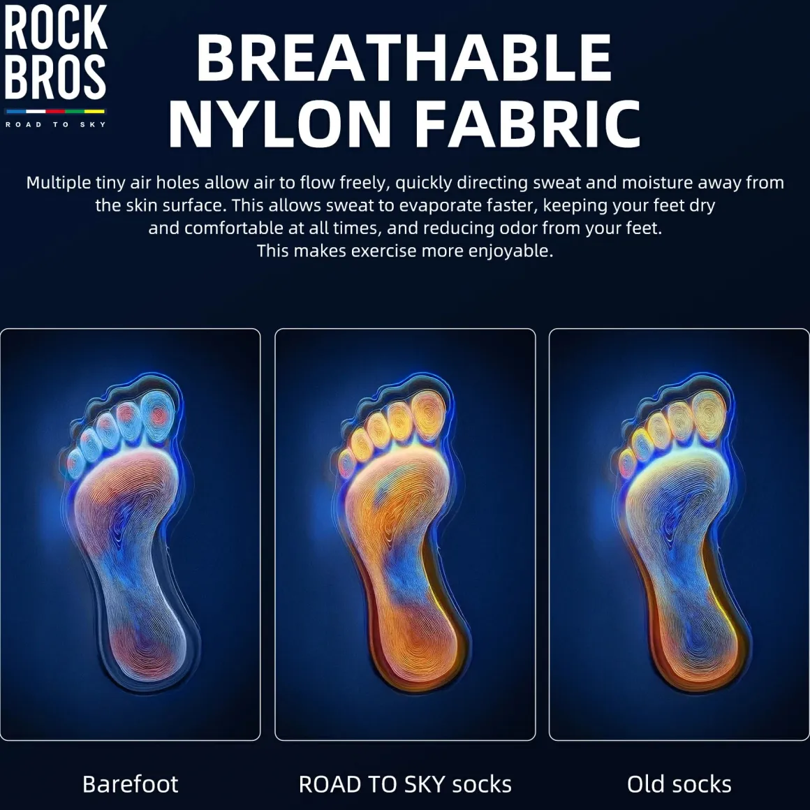 ROCKBROS Road to Sky Bike Socks Breathable Fabric Antibacterial Long Ride Cushioned