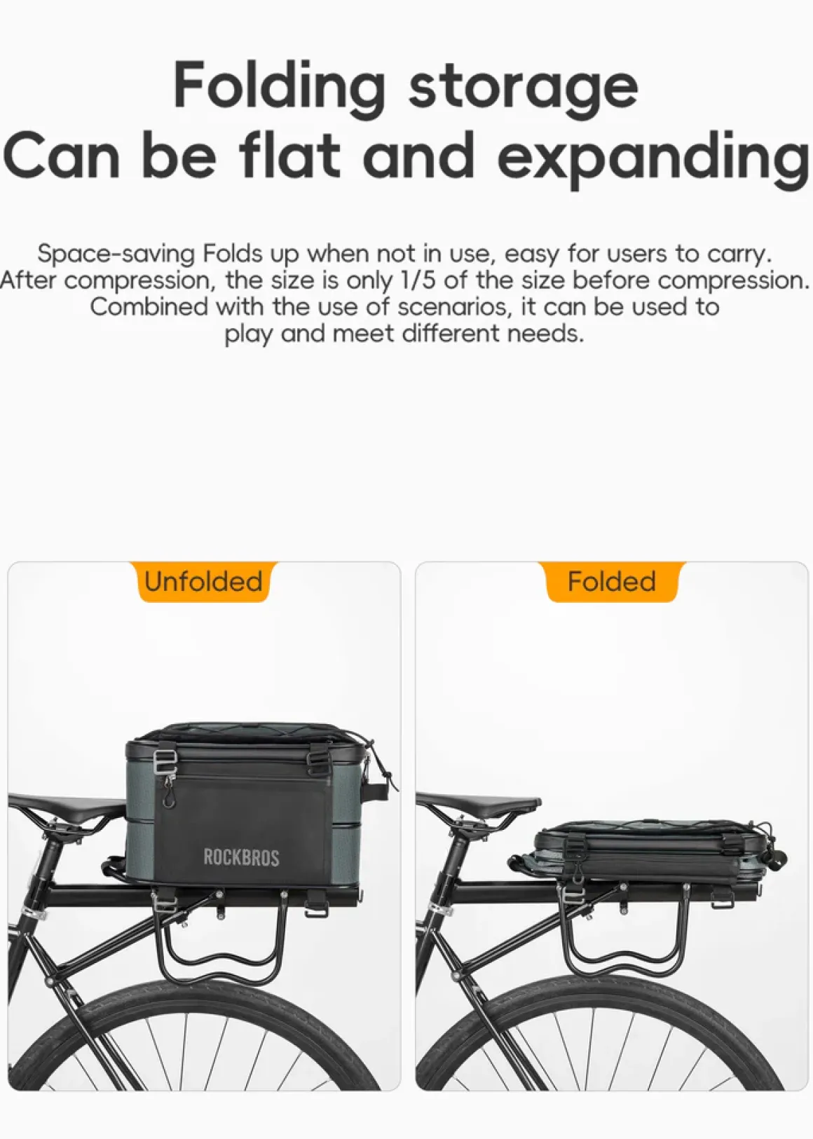 ROCKBROS Road to Sky Foldable Trunk Bag – 16.8L Expandable Bike Rack Bag