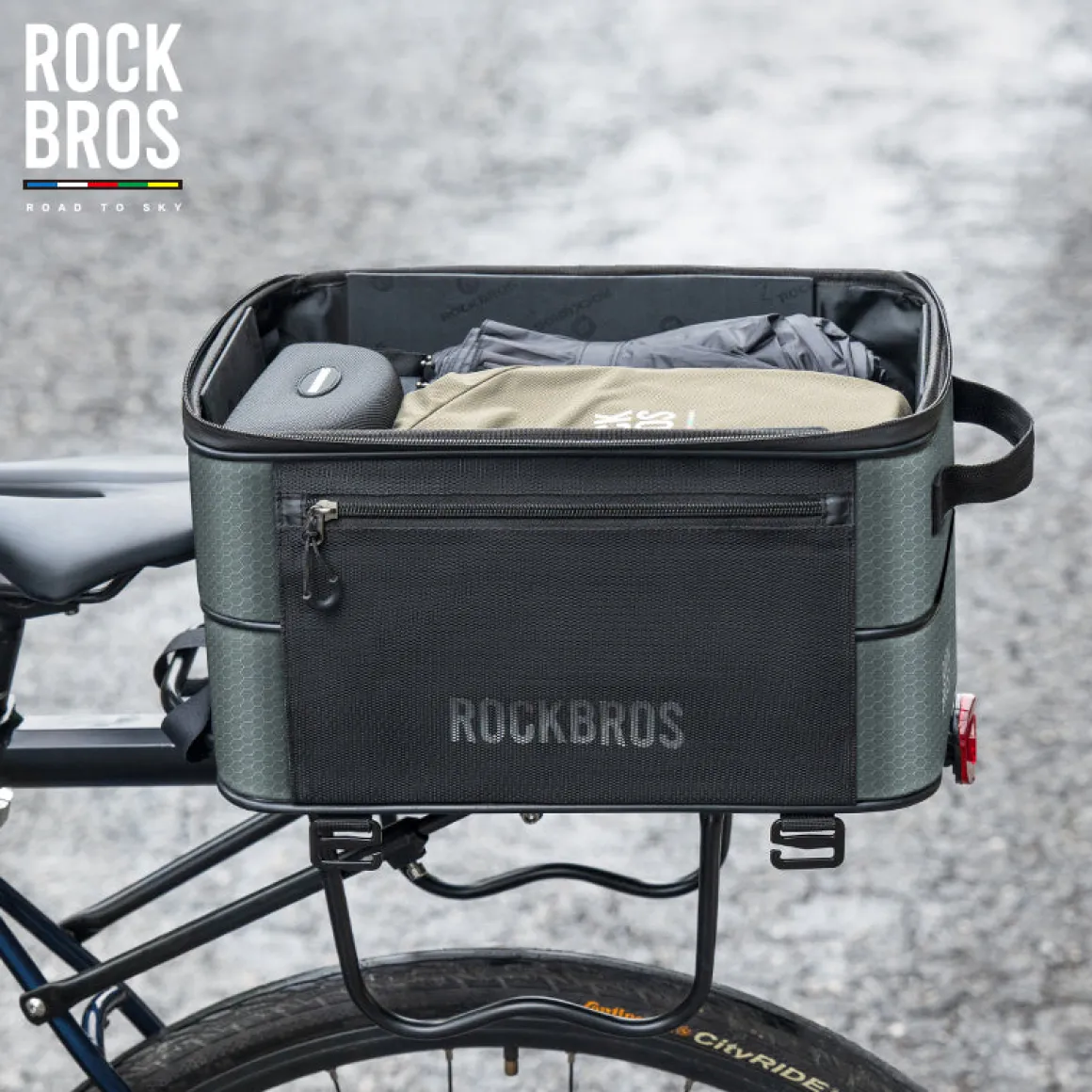 ROCKBROS Road to Sky Foldable Trunk Bag – 16.8L Expandable Bike Rack Bag