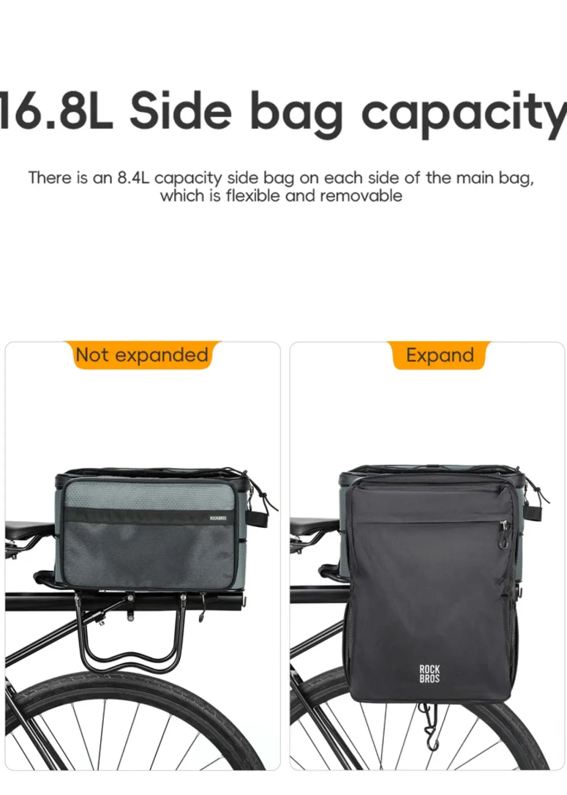 ROCKBROS Road to Sky Foldable Trunk Bag – 16.8L Expandable Bike Rack Bag