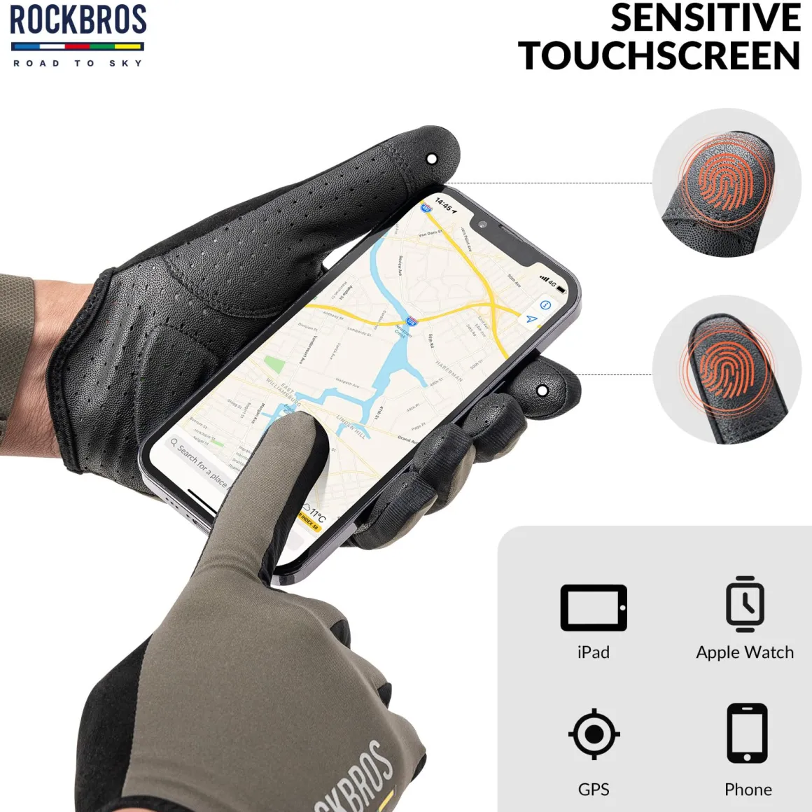 ROCKBROS Road-to-Sky Spring Summer Cycling Gloves Full Finger Touch Screen