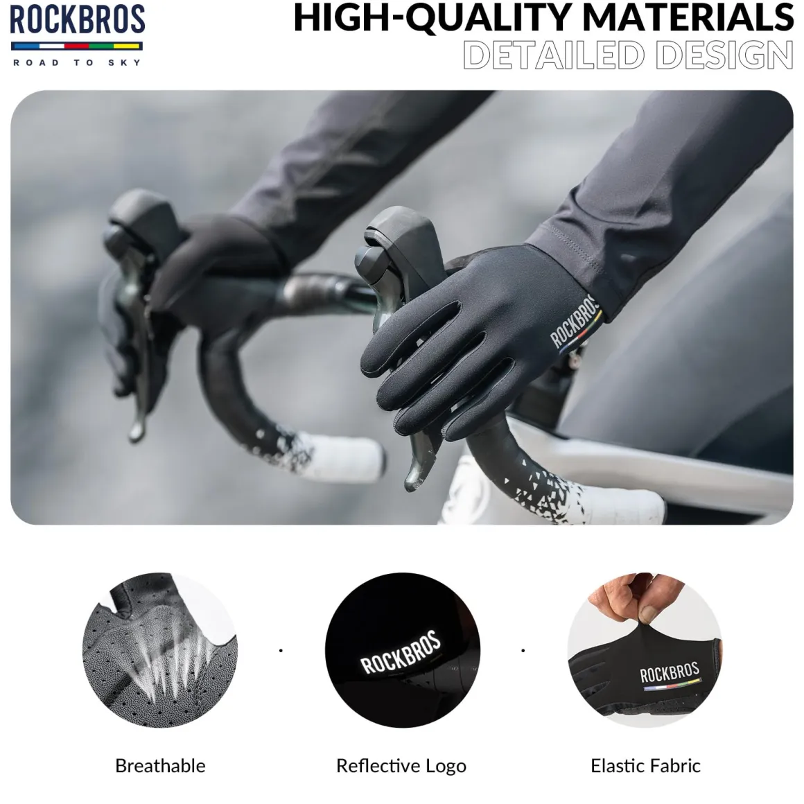 ROCKBROS Road-to-Sky Spring Summer Cycling Gloves Full Finger Touch Screen