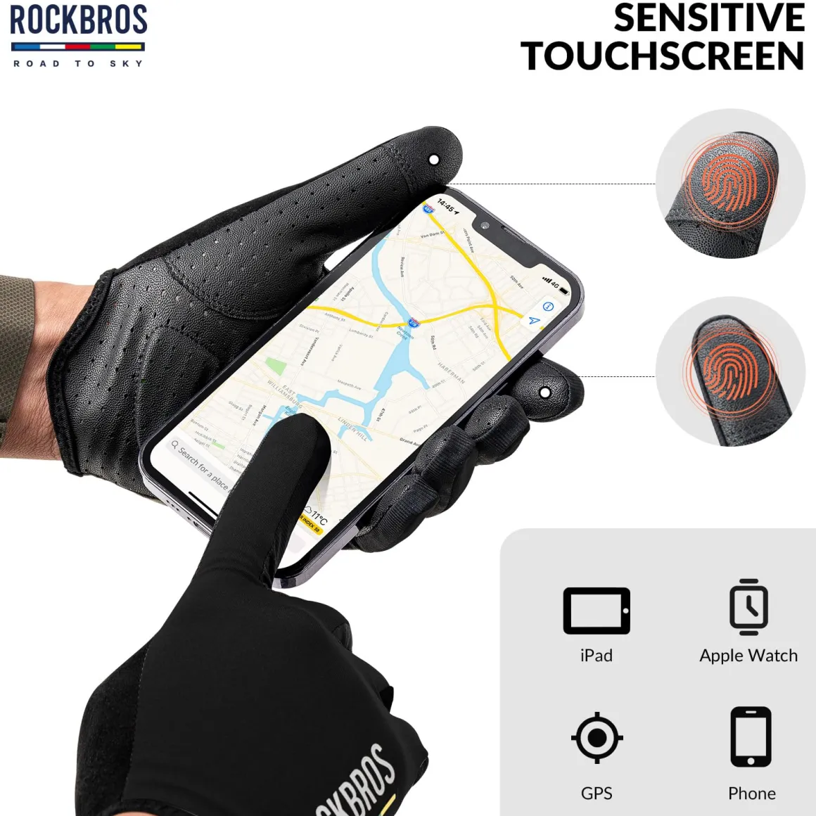 ROCKBROS Road-to-Sky Spring Summer Cycling Gloves Full Finger Touch Screen