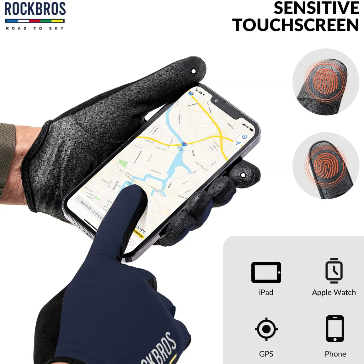ROCKBROS Road-to-Sky Spring Summer Cycling Gloves Full Finger Touch Screen