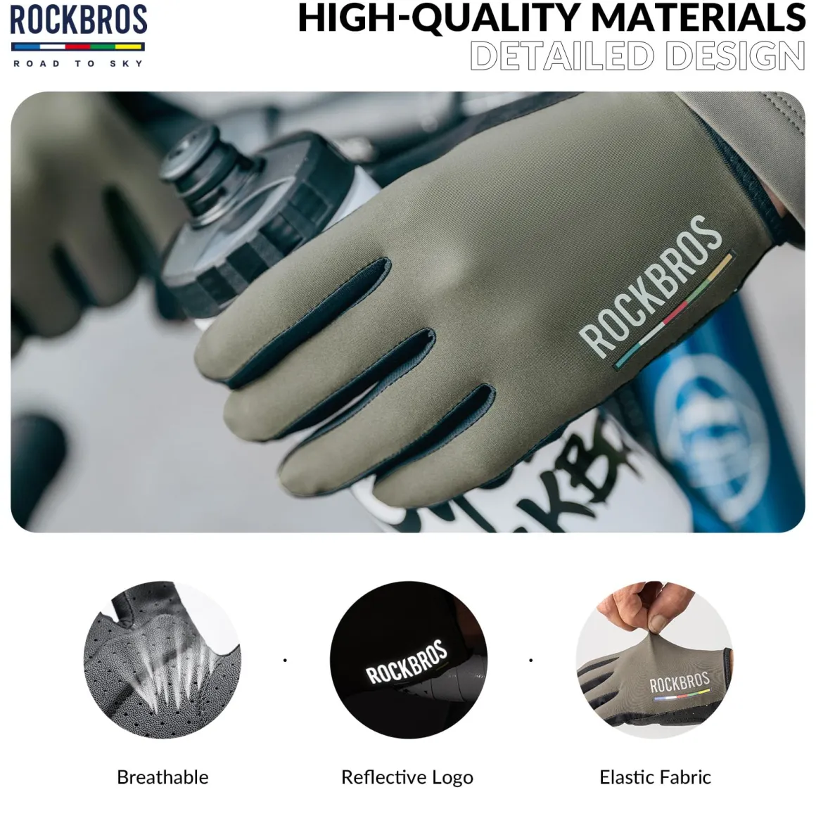 ROCKBROS Road-to-Sky Spring Summer Cycling Gloves Full Finger Touch Screen