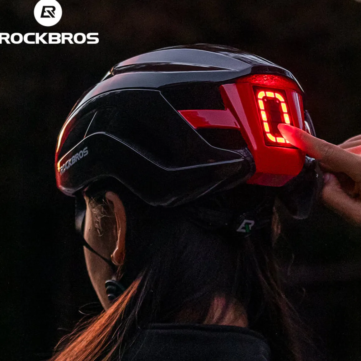 ROCKBROS Safety Warning Helmet with Built-In Lights and Adjustable Fit Electric USB