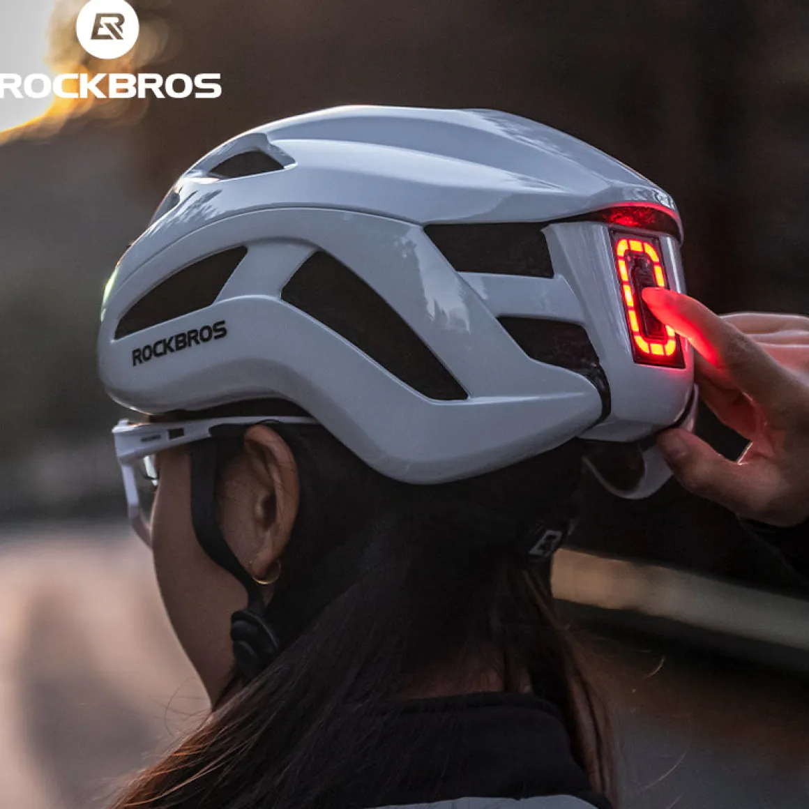 ROCKBROS Safety Warning Helmet with Built-In Lights and Adjustable Fit Electric USB