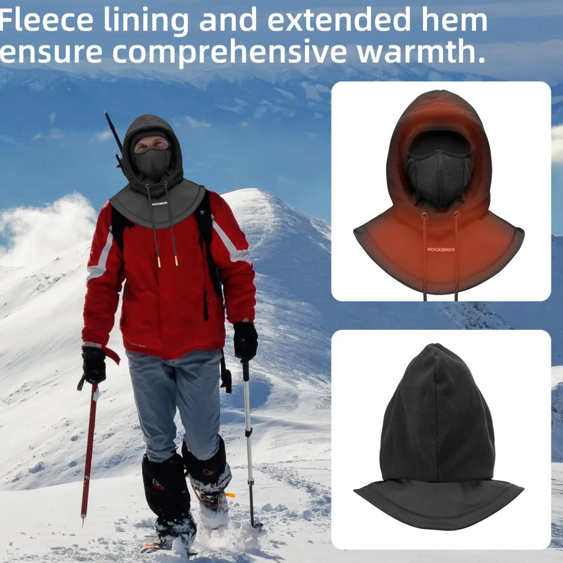 ROCKBROS Ski Balaclava Thermal Fleece Balaclava for Cold Weather Winter Men