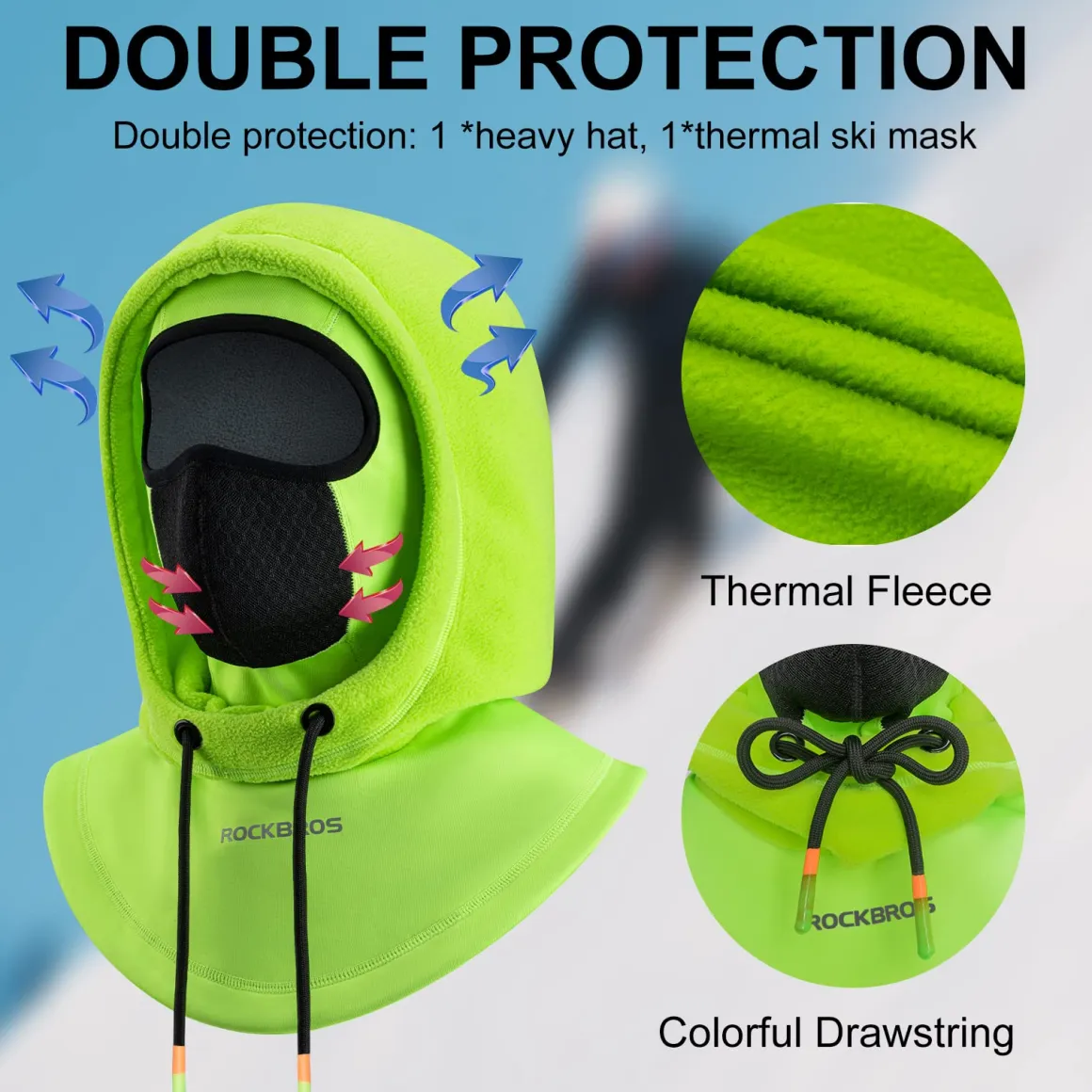 ROCKBROS Ski Balaclava Thermal Fleece Balaclava for Cold Weather Winter Men