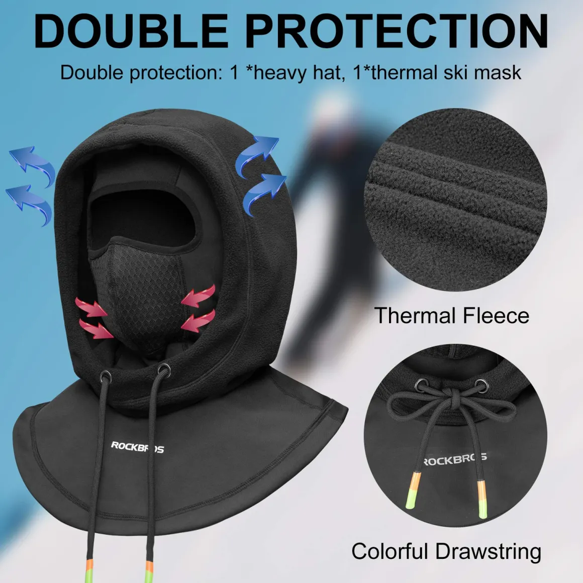 ROCKBROS Ski Balaclava Thermal Fleece Balaclava for Cold Weather Winter Men