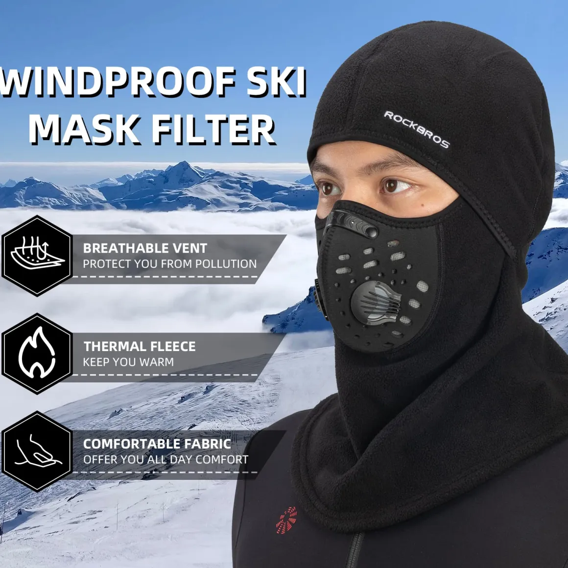 ROCKBROS Ski Mask Balaclava Winter Mask for Men Baclava Cold Weather Thermal