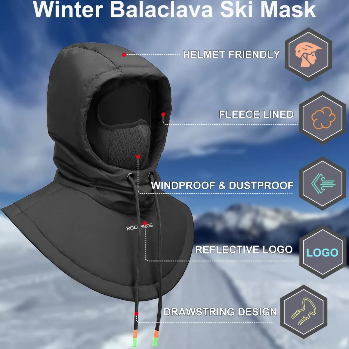 ROCKBROS Ski Mask for Men Women Winter Balaclava Ski Mack Thermal Fleece