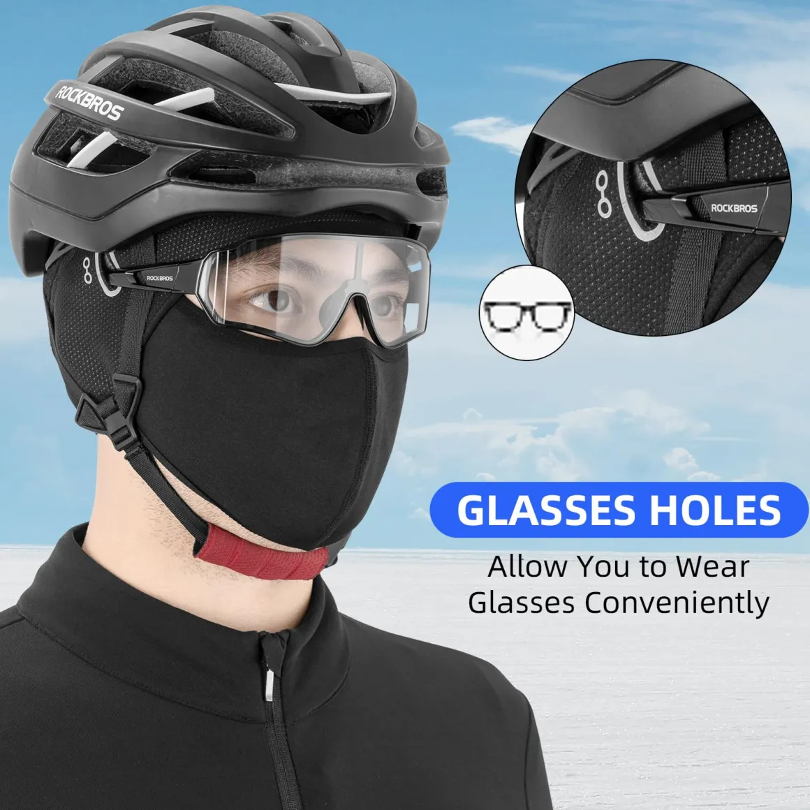 ROCKBROS Skull Cap Helmet Liner, Winter Thermal Cycling Hat with Glasses Holes, Beanie