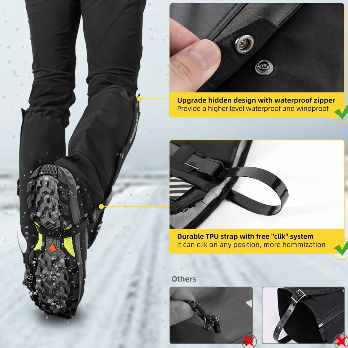 ROCKBROS Snow Boot Leg Gaiters, Waterproof Hiking Gaiters for Winter Sports and Snow Shoes