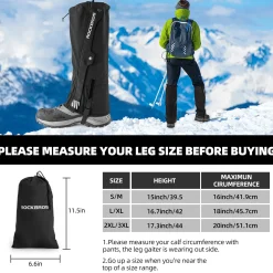 ROCKBROS Snow Boot Leg Gaiters, Waterproof Hiking Gaiters for Winter Sports and Snow Shoes