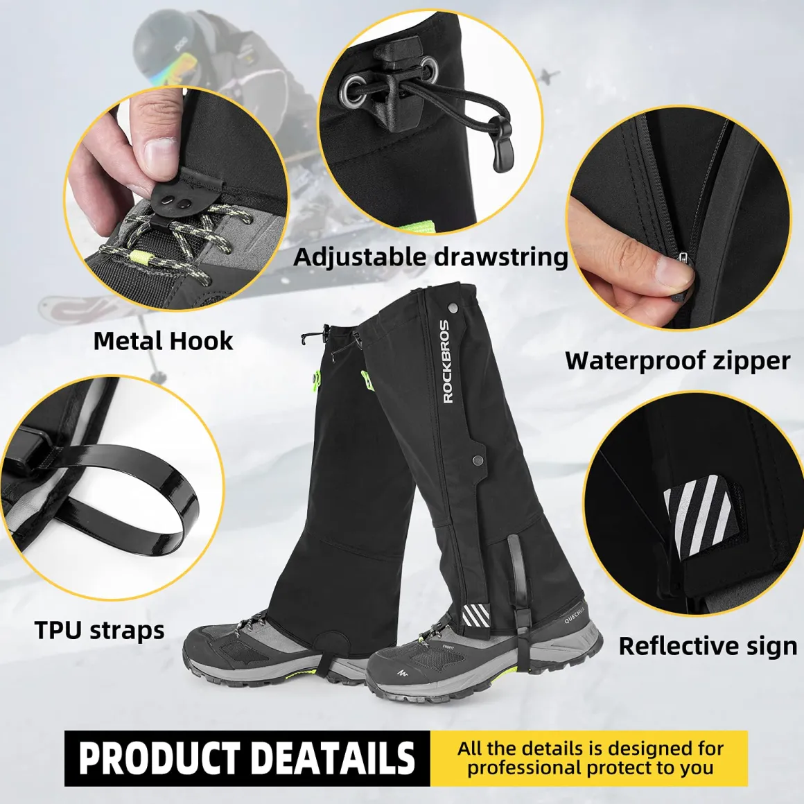 ROCKBROS Snow Boot Leg Gaiters, Waterproof Hiking Gaiters for Winter Sports and Snow Shoes