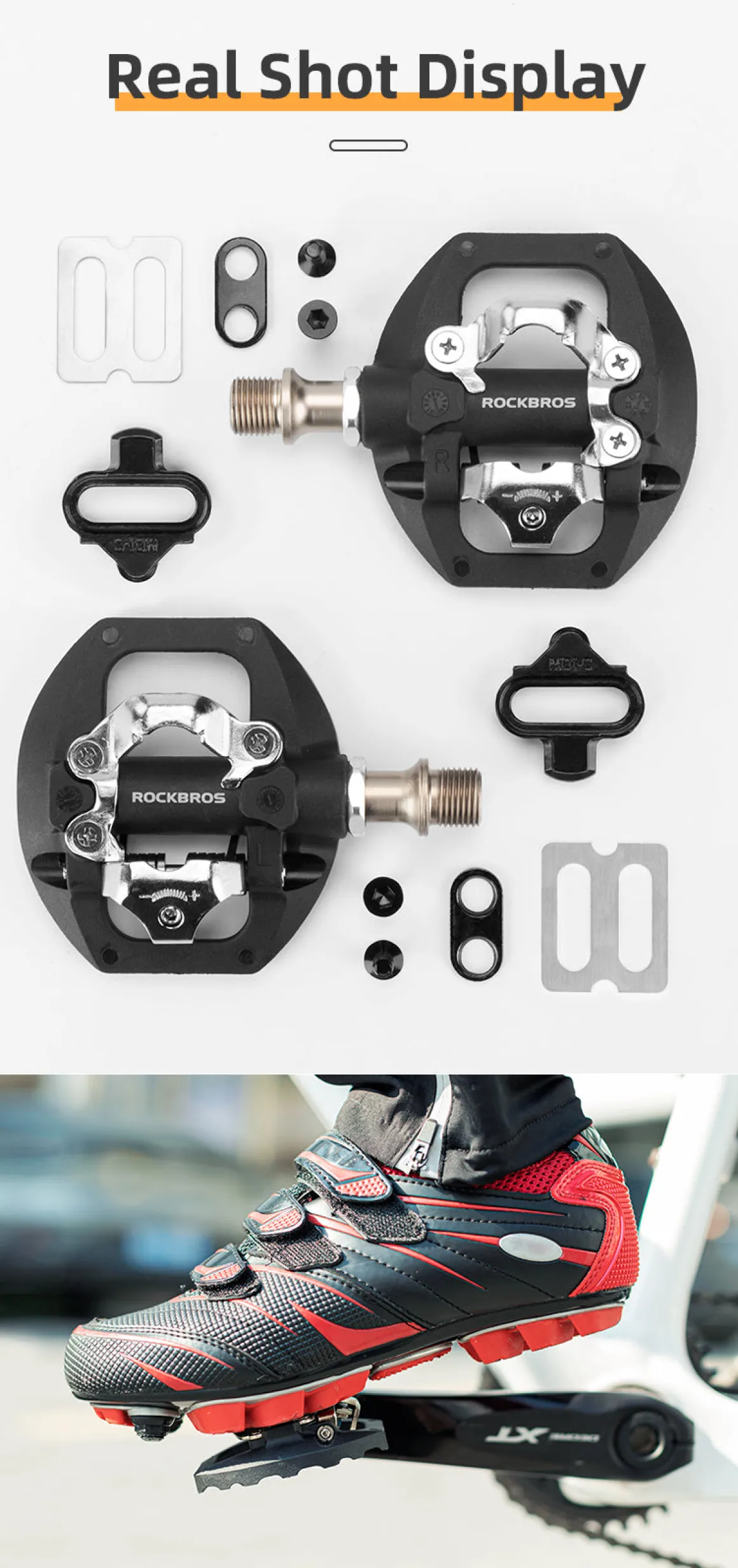 ROCKBROS SPD Dual-Purpose Bike Pedals - Compatible with Shimano MTB/Road