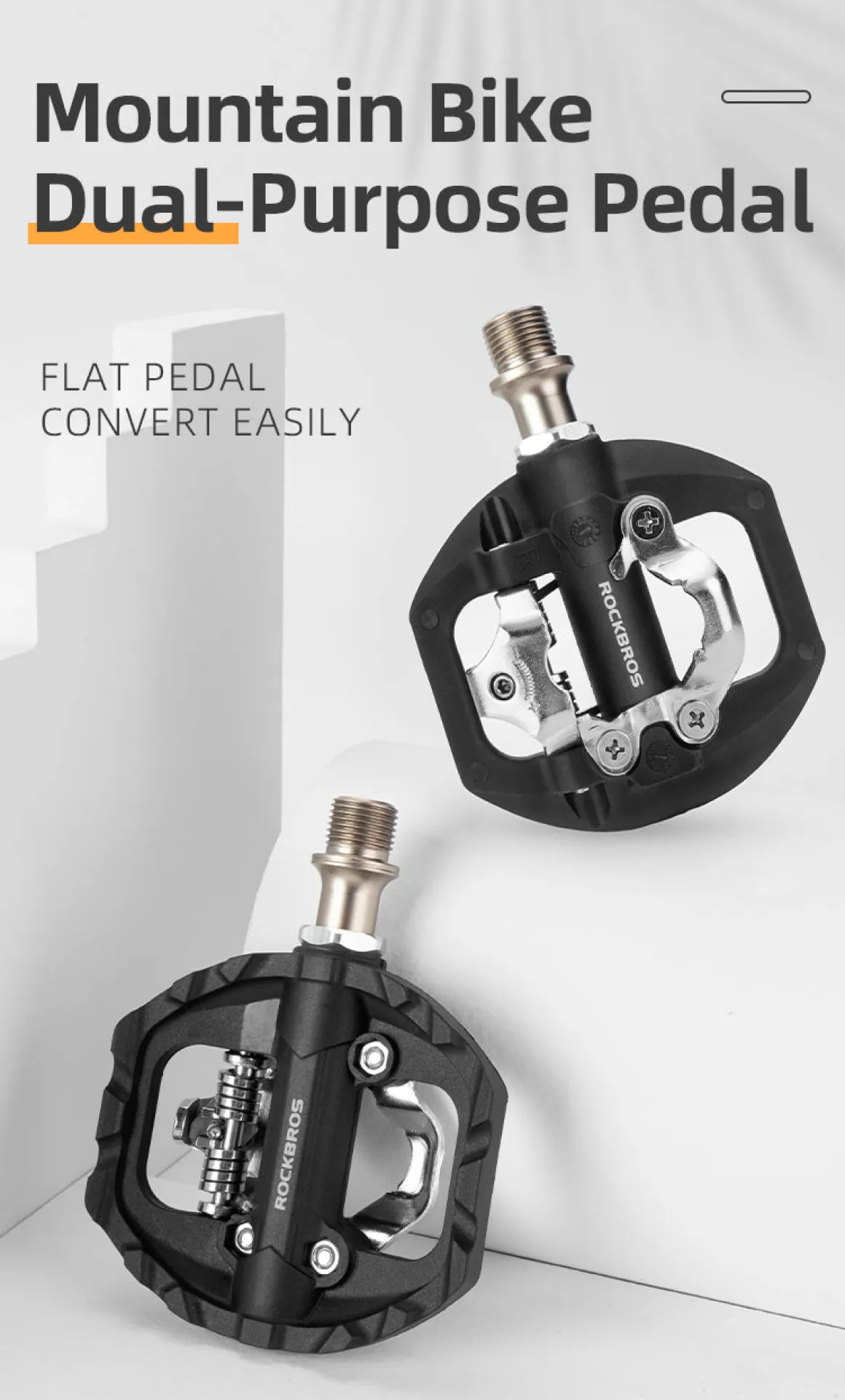 ROCKBROS SPD Dual-Purpose Bike Pedals - Compatible with Shimano MTB/Road