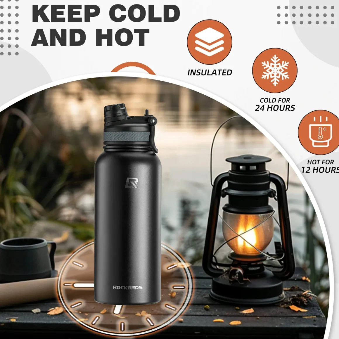 ROCKBROS Stainless Steel Insulated Water Bottle with Straw