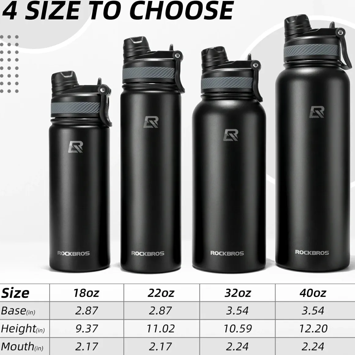 ROCKBROS Stainless Steel Insulated Water Bottle with Straw