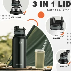 ROCKBROS Stainless Steel Insulated Water Bottle with Straw