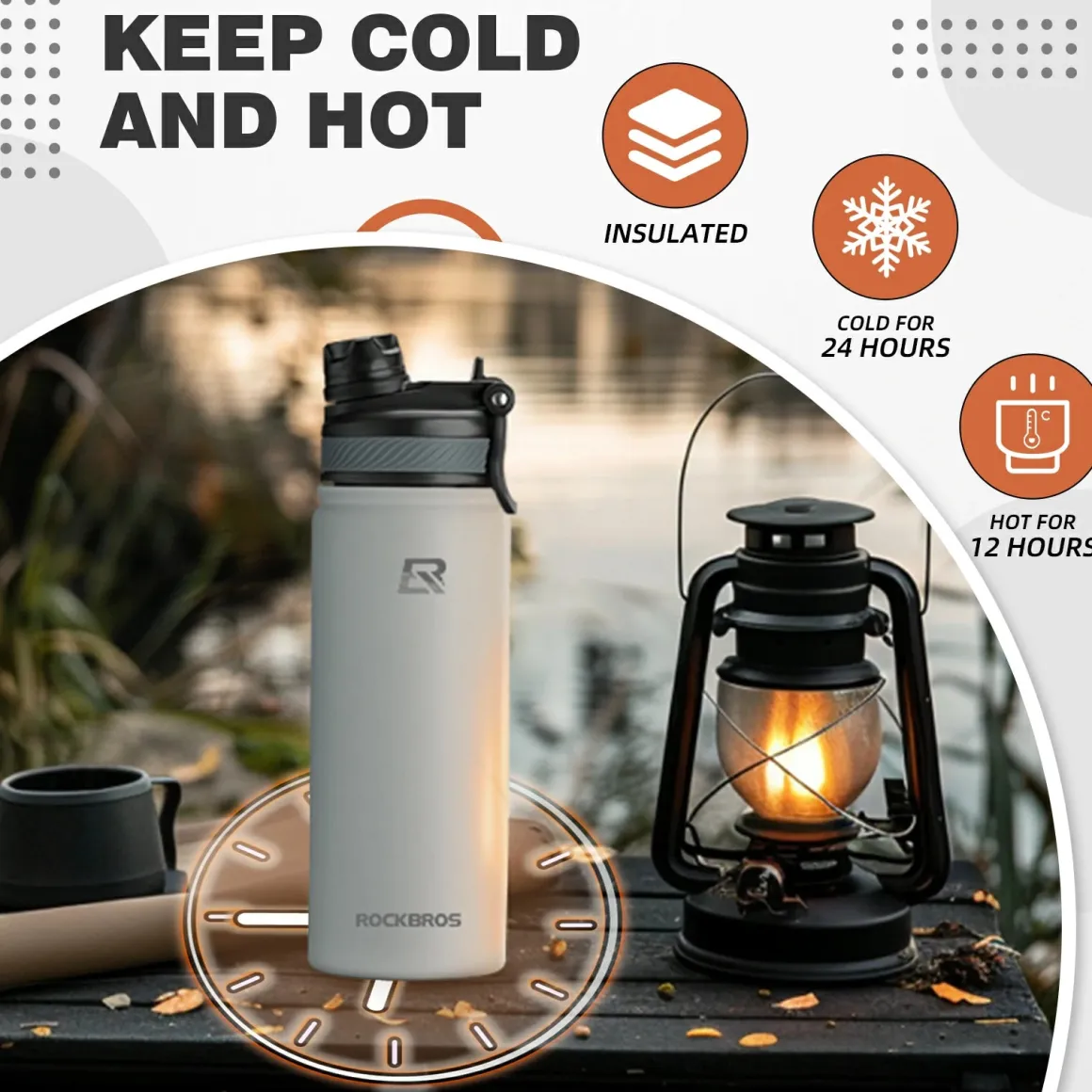 ROCKBROS Stainless Steel Insulated Water Bottle with Straw
