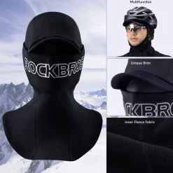 ROCKBROS Thermal Black Ski Mask with Brim Windproof Winter Balaclava for Men