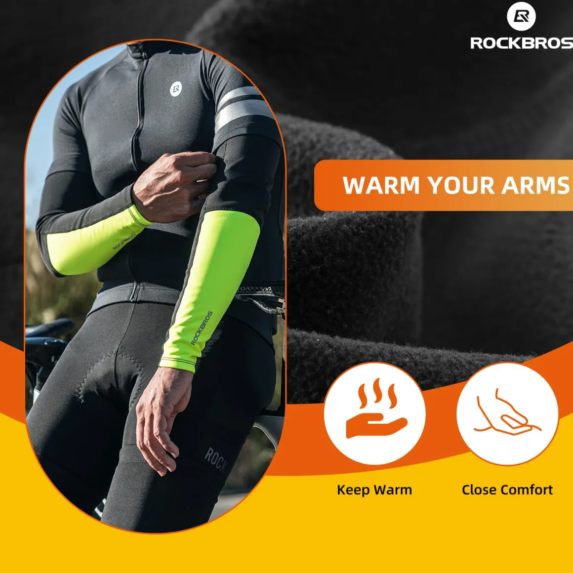 ROCKBROS Thermal Compression Arm Warmers for Men, Cycling Arm Sleeves for Winter Outdoor Activities