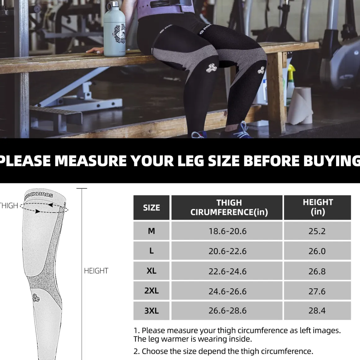 ROCKBROS Thermal Fleece Cycling Running Leg Warmers, Non-Slip Long Leg Sleeves for Winter