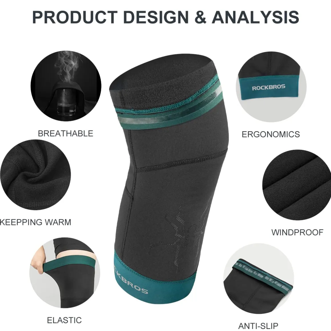ROCKBROS Thermal Knee Warmer Men Anti-Slip Knee Brace Sleeves for Winter Cycling Basketball