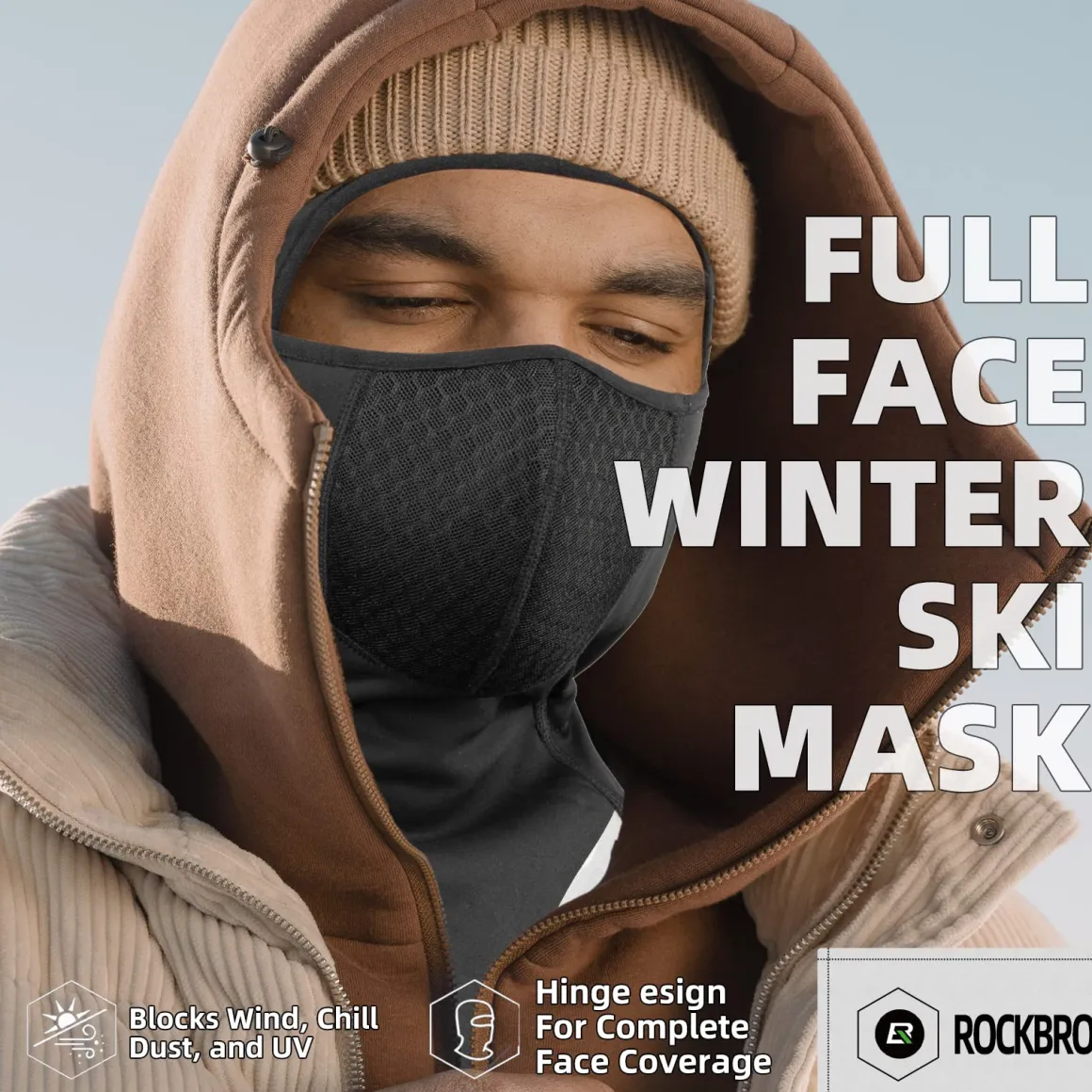 ROCKBROS Thermal Ski Mask, Windproof Fleece Balaclava for Cold Weather, Ski Face Mask for Men