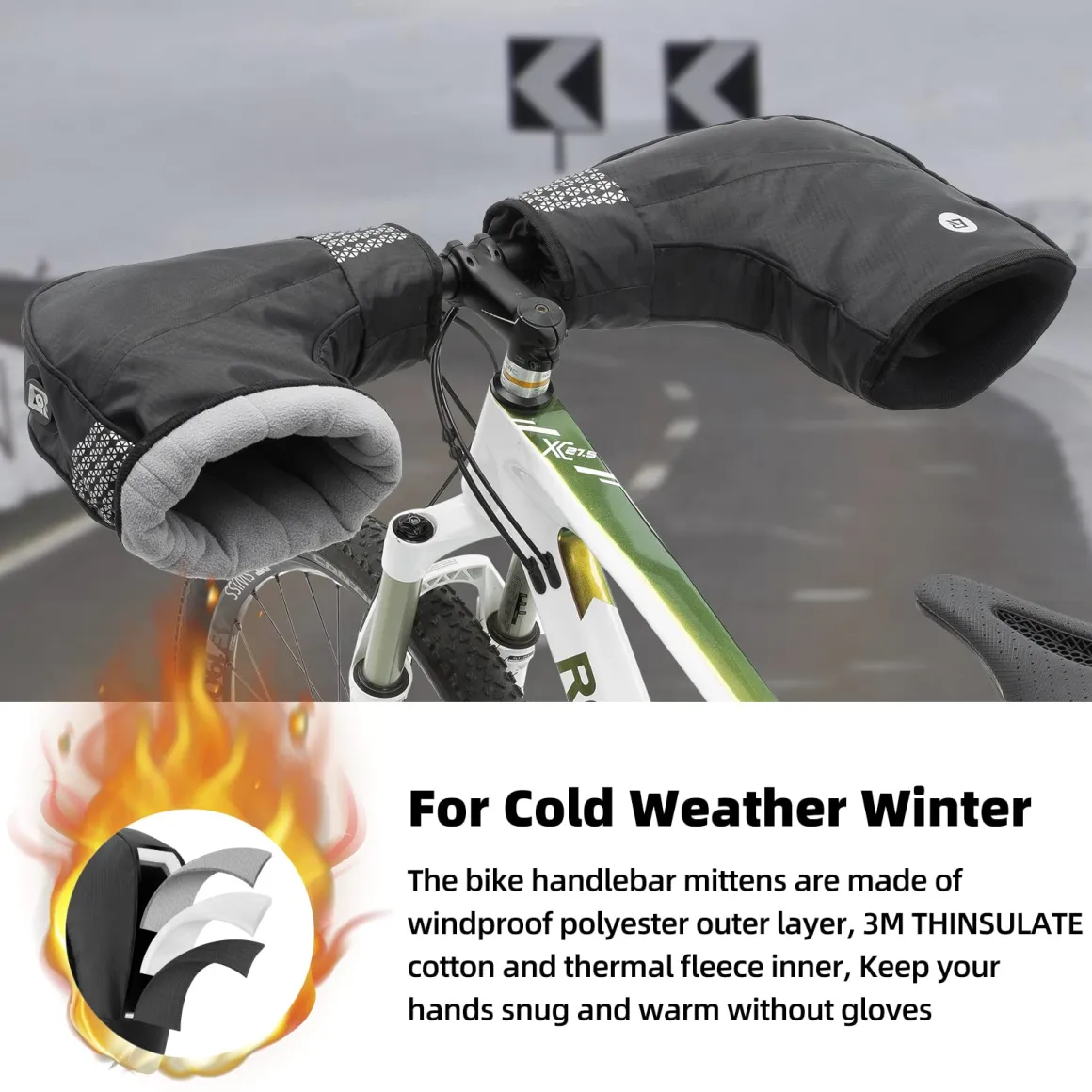 ROCKBROS Thinsulate Thermal Bike Handlebar Mittens - Cold Weather Pogies Cover Gloves