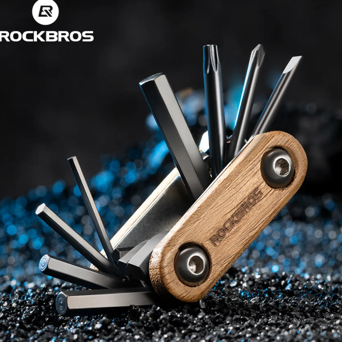 ROCKBROS Titanium-Plated 8-in-1 Wood Handle Multi-function Tool