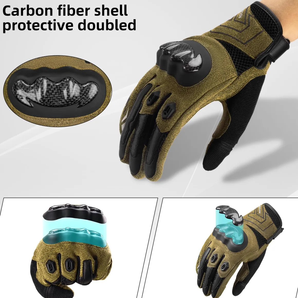 ROCKBROS Touchscreen Motorcycle Gloves, Full Finger Gear with Hard Carbon Fiber Shell