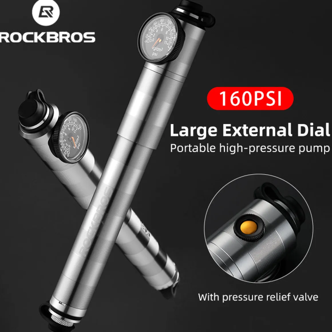 ROCKBROS Ultralight Bike Tire Shock Mini Pump 160PSI High Pressure
