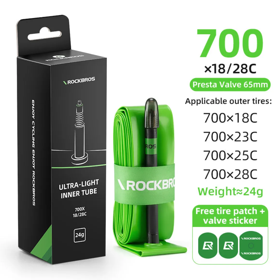 ROCKBROS Ultra-Light TPU Puncture-Resistant Inner Tube 24g 700x18/28C