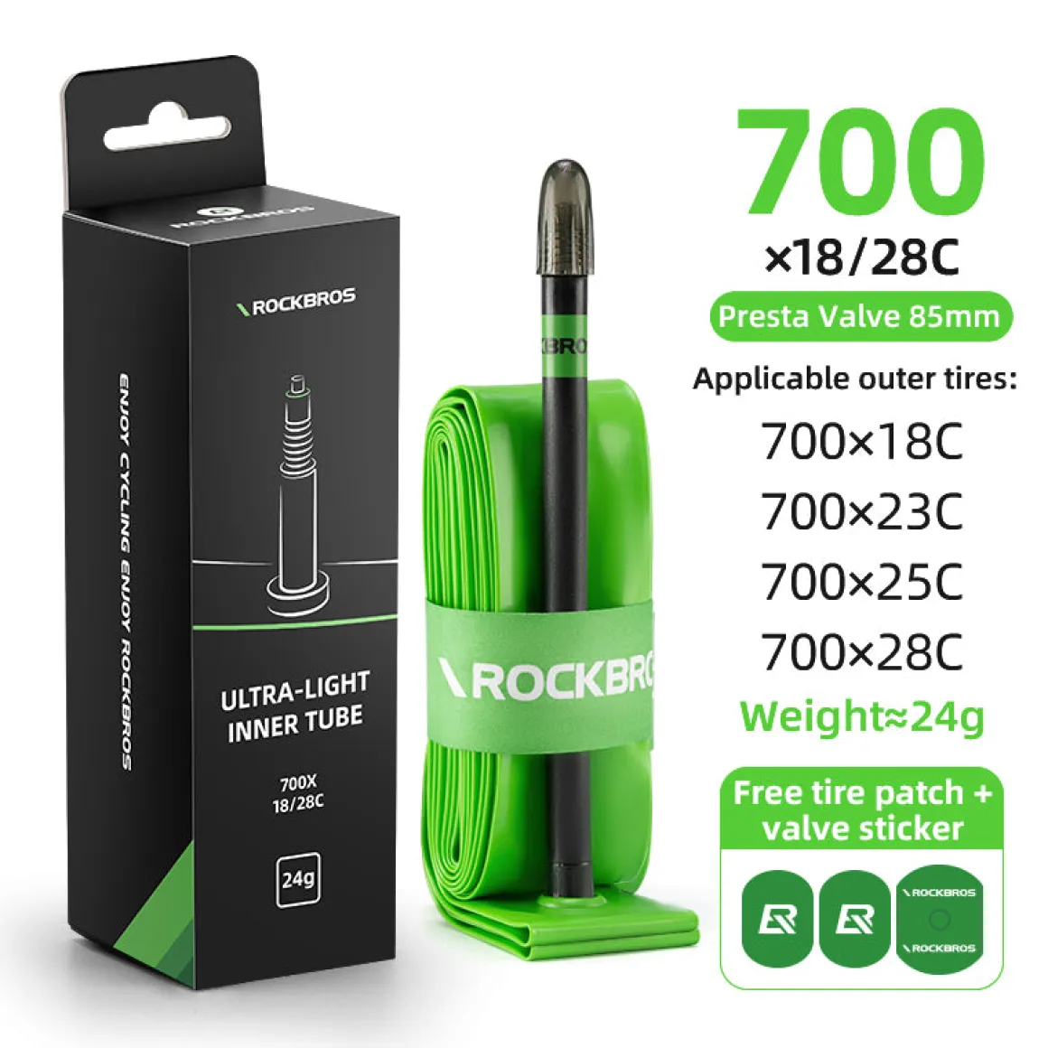 ROCKBROS Ultra-Light TPU Puncture-Resistant Inner Tube 24g 700x18/28C