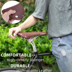 ROCKBROS Vintage Bike Seat, Waterproof Saddle, Comfortable for Men Women