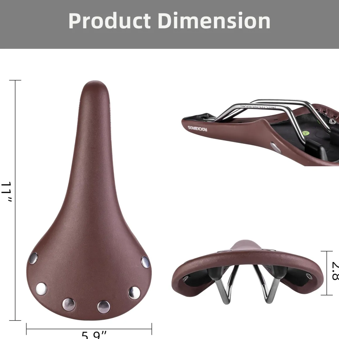 ROCKBROS Vintage Bike Seat, Waterproof Saddle, Comfortable for Men Women