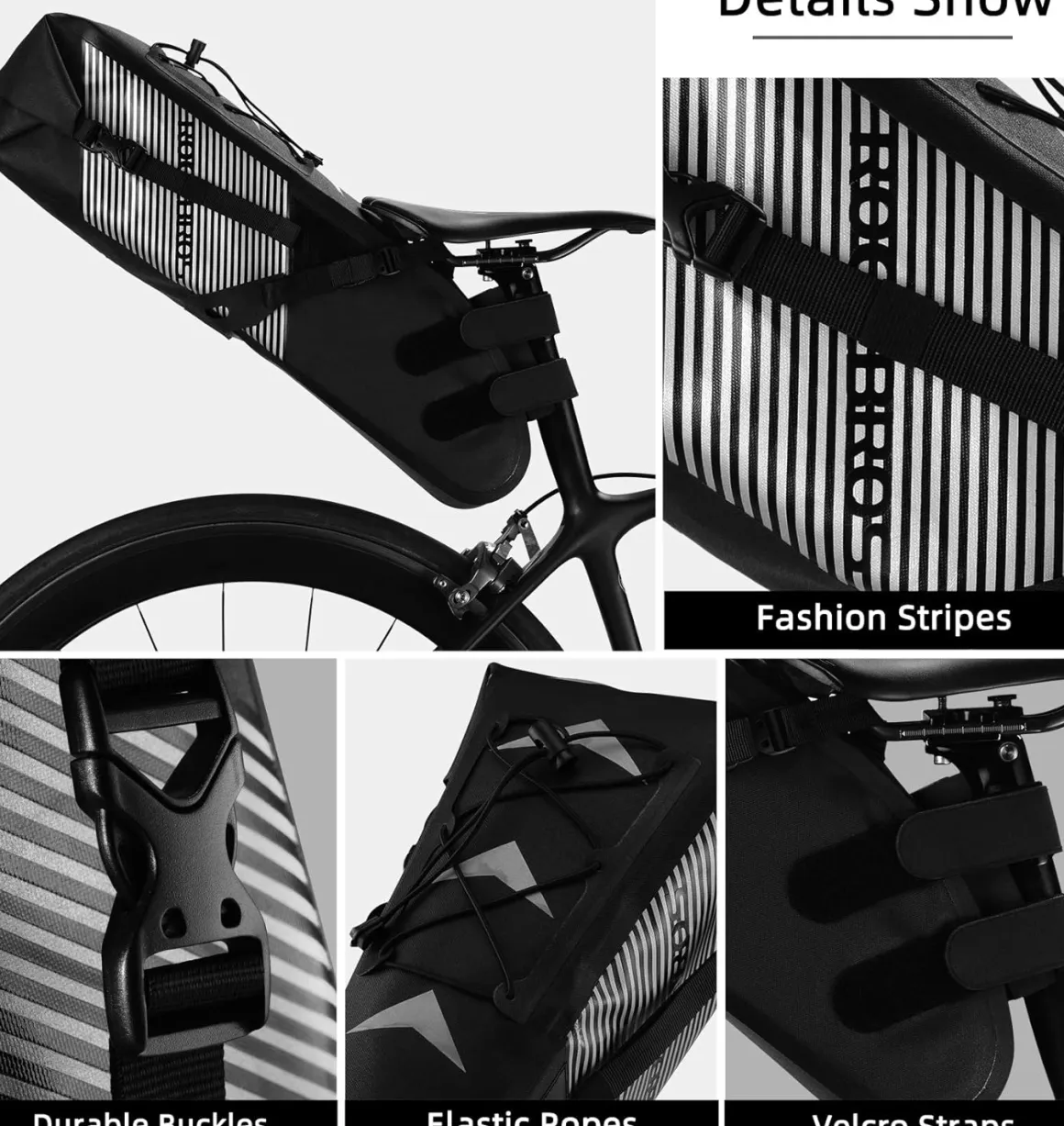 ROCKBROS Waterproof Bikepacking Saddle Bag 14L Adjustable Capacity Easy Install