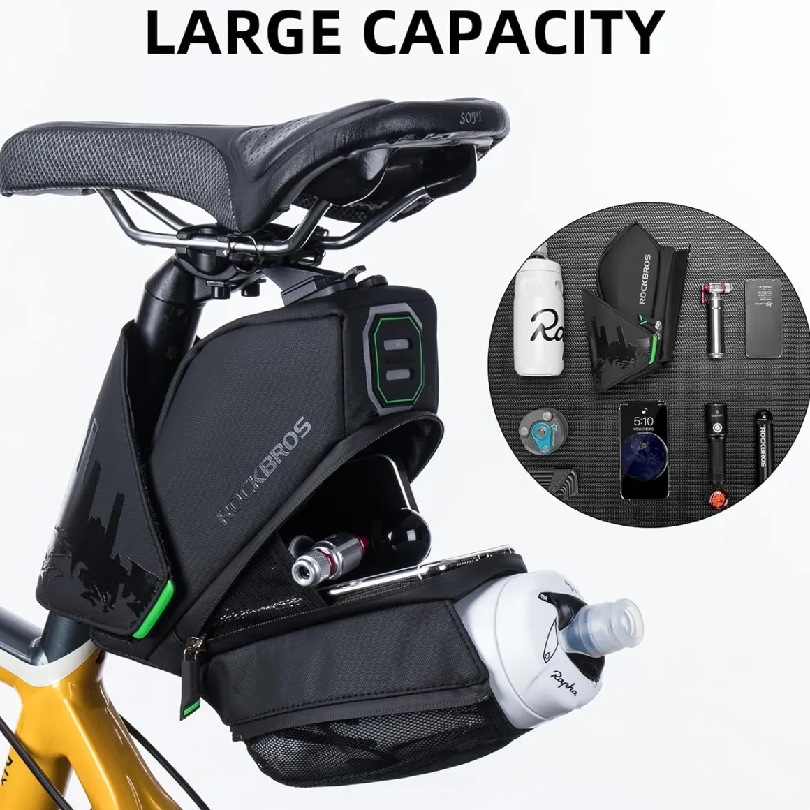 ROCKBROS Waterproof Bike Saddle Bag with Water Bottle Holder