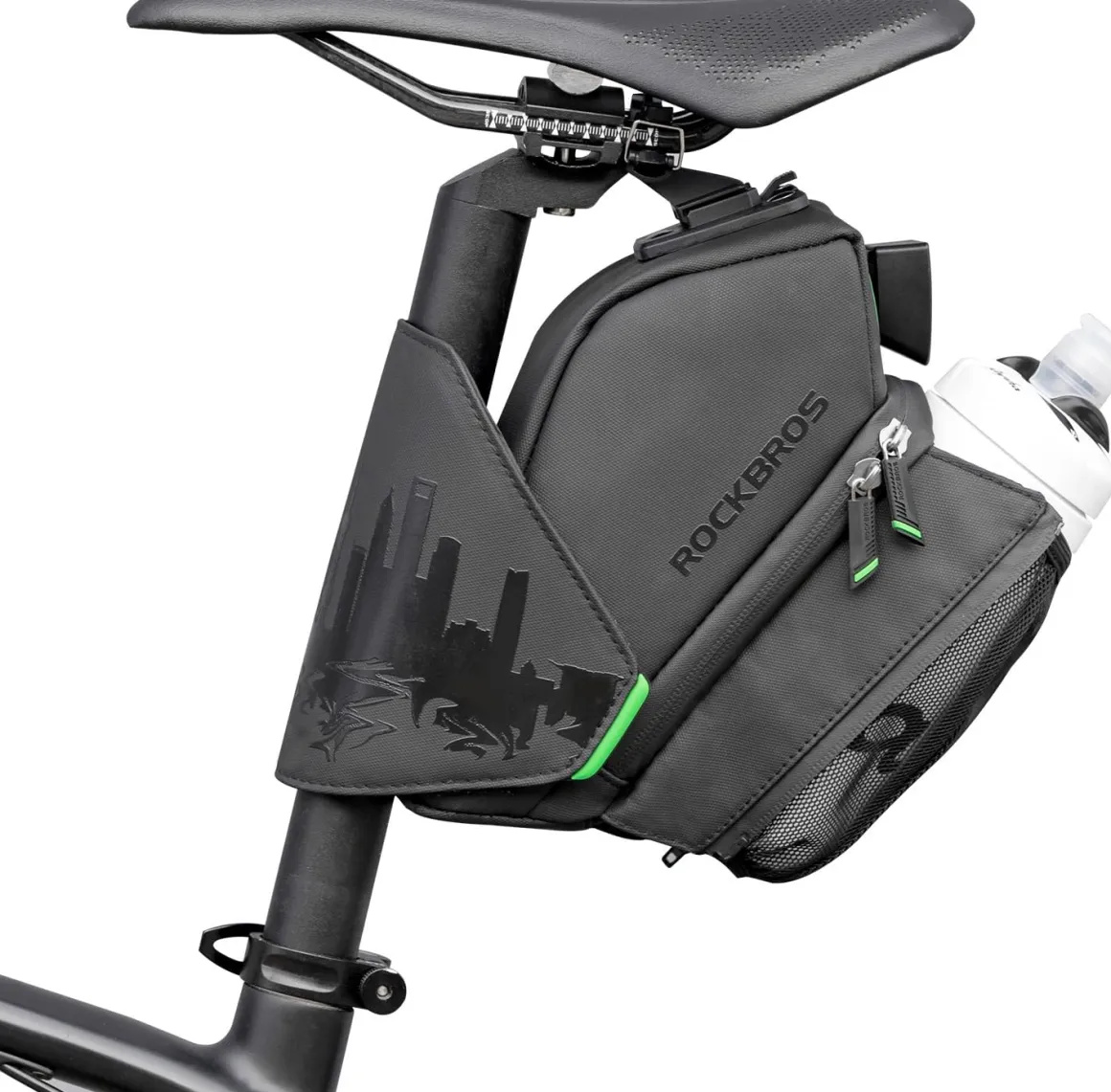 ROCKBROS Waterproof Bike Saddle Bag with Water Bottle Holder
